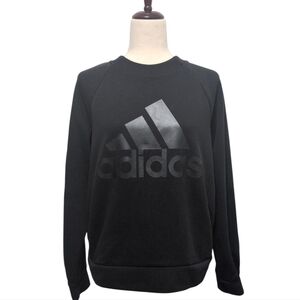 Adidas Sweatshirt Monochrome Black Crew Neck Three Stripe Zipper Back Sze Medium